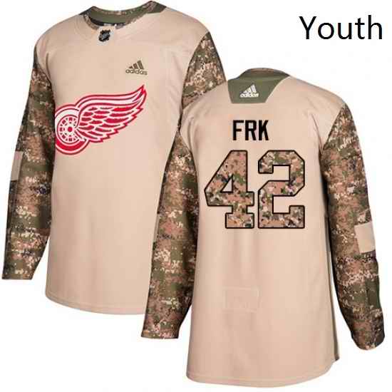 Youth Adidas Detroit Red Wings 42 Martin Frk Authentic Camo Veterans Day Practice NHL Jersey